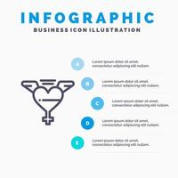 asas de coração amam modelo de infográfico azul 5 passos modelo de ícone de linha vetorial vetor