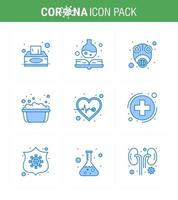 conjunto de ícones covid19 para infográfico 9 pacote azul, como coração e água com sabão, gás, bacia de sabão, viral, coronavírus 2019nov, doença, elementos de design vetorial vetor