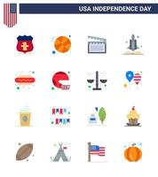 conjunto de 16 ícones do dia dos eua símbolos americanos sinais do dia da independência para cães eua movis transporte foguete editável dia dos eua vetor elementos de design