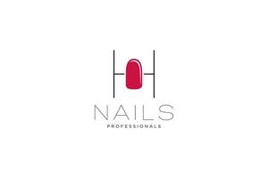 letra inicial h com logotipo de unhas. modelo de sinal de negócios de ícone vetorial para indústria de beleza, salão de beleza, manicure, boutique, procedimentos cosméticos. vetor