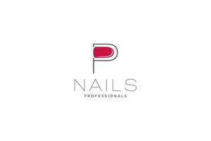 letra inicial p com logotipo de unhas. modelo de sinal de negócios de ícone vetorial para indústria da beleza, salão de beleza, manicure, boutique, procedimentos cosméticos. vetor