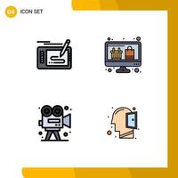 4 interface do usuário pacote de cores planas de linha cheia de sinais e símbolos modernos de desenho de vídeo de design exibe arte editável elementos de design vetorial vetor