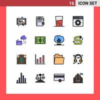 pacote de interface do usuário de 16 linhas básicas de cores planas preenchidas de armazenamento em nuvem feito preferências elementos de design de vetores criativos editáveis
