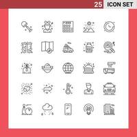 25 ícones criativos, sinais modernos e símbolos de bússola, clima, áudio, pôr do sol, elementos de design vetoriais editáveis vetor