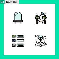 conjunto de pictogramas de 4 cores planas de linha preenchida simples de listagem de diodos elementos de design de vetores editáveis de lâmpada de design de rede