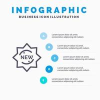 modelo de infográficos azuis de distintivo de adesivo de produto novo modelo de ícone de linha vetorial de 5 etapas vetor