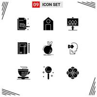 9 ícones criativos, sinais e símbolos modernos de bloco de desenho, bloco de notas, elementos de design de vetores editáveis de negócios