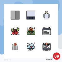 9 interface do usuário pacote de cores planas de linha cheia de sinais e símbolos modernos de desenvolvimento web codificação de ação de graças elementos de design de vetores editáveis