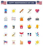 conjunto de 25 ícones do dia dos eua símbolos americanos sinais do dia da independência para bandeira amor estrela coração esportes editáveis elementos de design do vetor do dia dos eua
