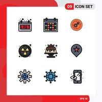 9 ícones criativos sinais modernos e símbolos de solução de resíduos de bolo estrutura radioativa elementos de design de vetores editáveis