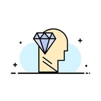 perfeição da mente modelo de banner de vetor de ícone de linha plana de negócios de cabeça de diamante