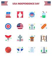 16 ícones criativos dos eua sinais modernos de independência e símbolos de 4 de julho do dólar cola país vidro de verão editável dia dos eua vetor elementos de design