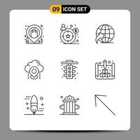 9 ícones criativos sinais modernos e símbolos da vida gps seta mapa pin elementos de design vetoriais editáveis vetor