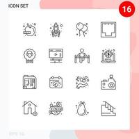 conjunto de 16 sinais de símbolos de ícones de interface do usuário modernos para elementos de design de vetor editável de rede de balão de porta de cordeiro ethernet
