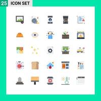 Pacote de cores planas de 25 interfaces de usuário de sinais e símbolos modernos de mídia de arquivo de rede reproduz elementos de design de vetores editáveis divertidos