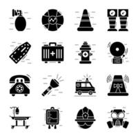 pacote de ícones de glifos de serviços de resgate vetor