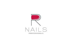 letra inicial r com logotipo de unhas. modelo de sinal de negócios de ícone vetorial para indústria de beleza, salão de beleza, manicure, boutique, procedimentos cosméticos. vetor