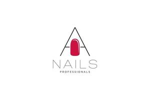 letra inicial a com logotipo de unhas. modelo de sinal de negócios de ícone vetorial para indústria de beleza, salão de beleza, manicure, boutique, procedimentos cosméticos. vetor