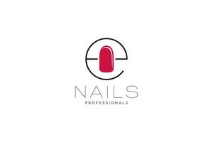 letra inicial e com logotipo de unhas. modelo de sinal de negócios de ícone vetorial para indústria de beleza, salão de beleza, manicure, boutique, procedimentos cosméticos. vetor