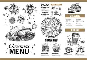 modelo de menu de natal, ilustração desenhada à mão vetor