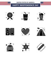 feliz dia da independência dos eua conjunto de pictogramas de 9 glifos sólidos simples de garrafa estrela da bandeira livro americano editável dia dos eua vetor elementos de design