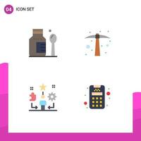 conjunto de pictogramas de 4 ícones planos simples de ferramenta de trabalho duro de talento de saúde traning elementos de design de vetores editáveis