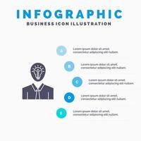 homem ideia sucesso luz crescimento sólido ícone infográficos 5 passos fundo de apresentação vetor
