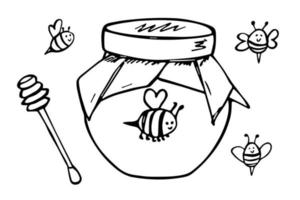clipart de pote de mel desenhado à mão. doodle de produto orgânico natural saudável. vetor