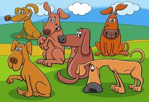 cães e cachorros dos desenhos animados grupo de personagens engraçados ao ar livre vetor