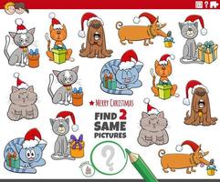 encontre dois personagens de desenhos animados de cães e gatos na época do natal vetor