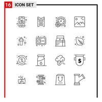conjunto de 16 sinais de símbolos de ícones de interface do usuário modernos para setas Canadá gerenciamento galeria de imagens elementos de design de vetores editáveis