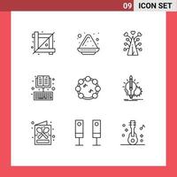 grupo de símbolos de ícone universal de 9 contornos modernos de aprendizagem ebook livro de amor dia dos namorados elementos de design de vetores editáveis