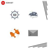 conjunto de pictogramas de 4 ícones simples e planos de otimização de rachaduras do motor comida de peixe colina elementos de design vetorial editáveis vetor