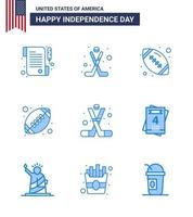 grande pacote de 9 eua feliz dia da independência eua vector blues e símbolos editáveis do amor américa rúgbi hóquei no gelo americano editável elementos de design do vetor do dia dos eua