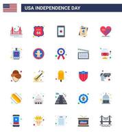 feliz dia da independência 25 pacotes de ícones de apartamentos para web e impressão amor casamento amor americano irlanda editável dia dos eua elementos de design vetorial vetor