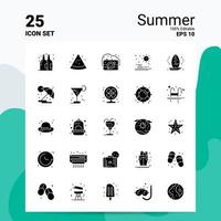 25 conjunto de ícones de verão 100 eps editáveis 10 arquivos idéias de conceito de logotipo de negócios design de ícone de glifo sólido vetor