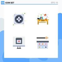 pacote de interface do usuário de 4 ícones planos básicos de elementos de design de vetores editáveis do escritório do coração do computador