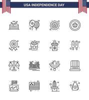 pacote de ícones vetoriais de ações do dia americano 16 sinais e símbolos de linha para medalha de comida feriado do dia da independência americana editável elementos de design vetorial do dia dos eua vetor