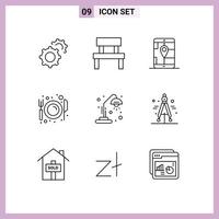 conjunto de 9 sinais de símbolos de ícones de interface do usuário modernos para placa de escola comida jantar elementos de design de vetores editáveis
