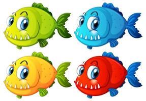conjunto de personagens de desenhos animados de peixes exóticos de cores diferentes em fundo branco vetor