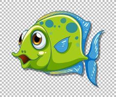 personagem de desenho animado de peixe exótico verde em fundo transparente vetor