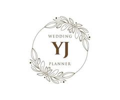 coleção de logotipos de monograma de casamento de letras iniciais yj, modelos modernos minimalistas e florais desenhados à mão para cartões de convite, salve a data, identidade elegante para restaurante, boutique, café em vetor