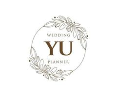 coleção de logotipos de monograma de casamento de letras iniciais yu, modelos modernos minimalistas e florais desenhados à mão para cartões de convite, salve a data, identidade elegante para restaurante, boutique, café em vetor