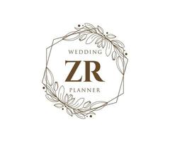 coleção de logotipos de monograma de casamento de letra de iniciais zr, modelos modernos minimalistas e florais desenhados à mão para cartões de convite, salve a data, identidade elegante para restaurante, boutique, café em vetor