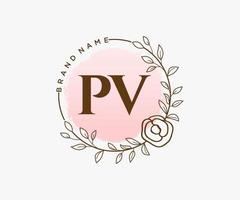 logotipo feminino pv inicial. utilizável para logotipos de natureza, salão, spa, cosméticos e beleza. elemento de modelo de design de logotipo de vetor plana.