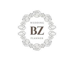 bz letras iniciais coleção de logotipos de monograma de casamento, modelos modernos minimalistas e florais desenhados à mão para cartões de convite, salve a data, identidade elegante para restaurante, boutique, café em vetor