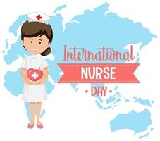 logotipo do dia internacional da enfermeira com enfermeira bonita no fundo do mapa vetor