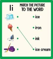 combinar a imagem com a planilha de palavras para crianças vetor
