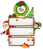 placa de madeira em branco com logotipo da fonte Feliz Natal com personagem de desenho animado de Natal em fundo branco vetor