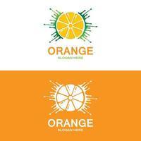 design de logotipo vetorial laranja de frutas frescas para loja de frutas, loja de sucos, na cor laranja vetor